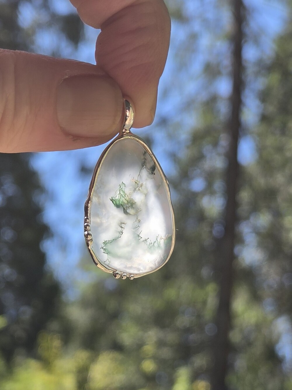 Moss Agate 28karat Natural Gemstone Sterling Pendant - Picture 8 of 8